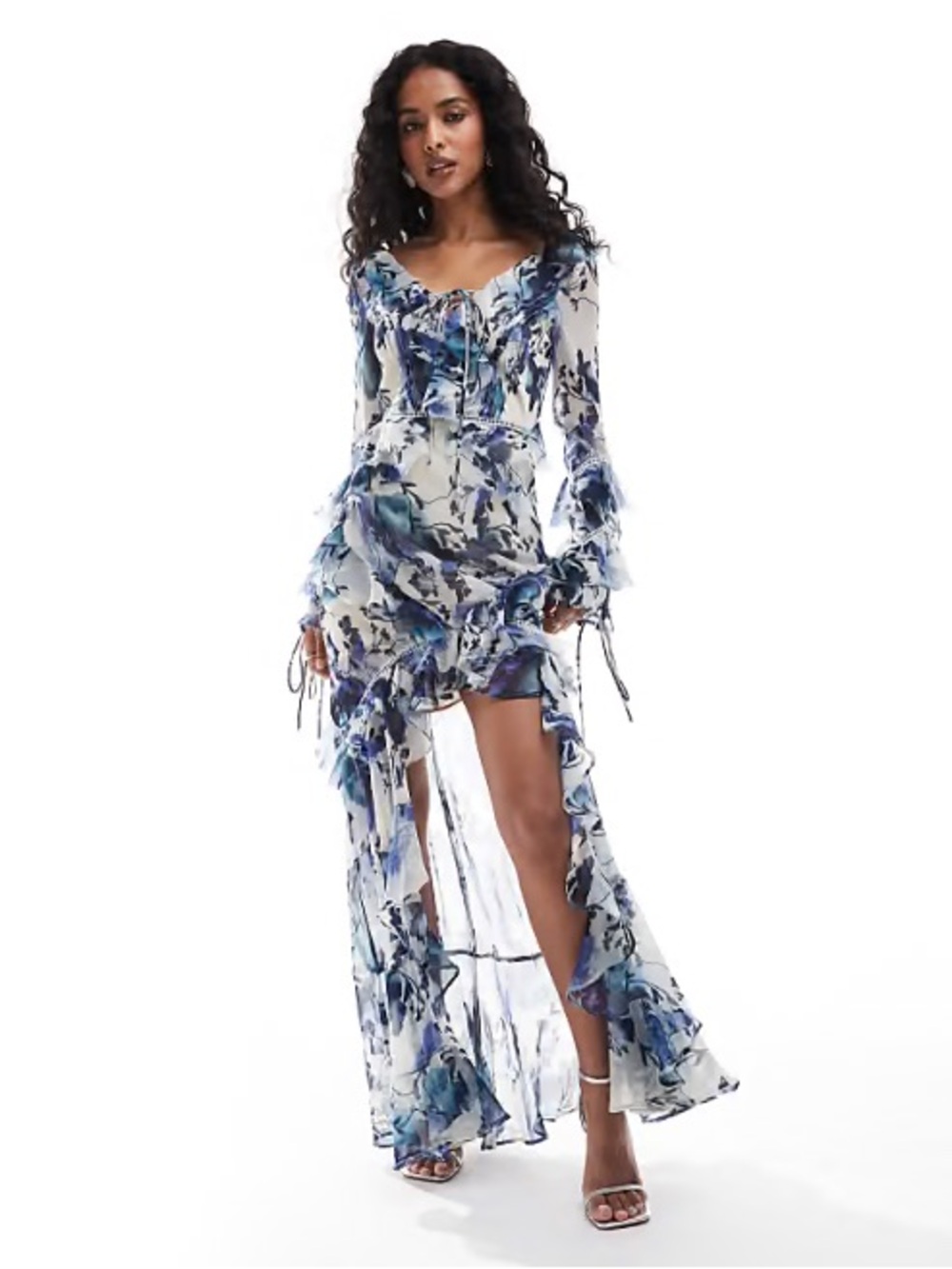 ASOS Blue and White Floral High-Low Maxi Dress
